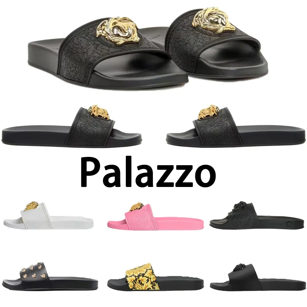 Lyxdesigner tofflor sommar sandaler män kvinnor palazzo strand inomhus platt flip flops läder lady kvinnor mode klassiska skor damer storlek 35-44 sandaler 002