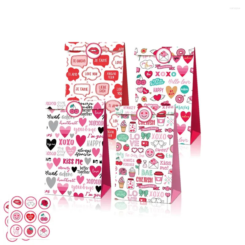 Gift Wrap LB054 12st Lady Sweet Wedding Valentine's Day Birthday Party Candy Kraft Paper Bags With Sticker Bride to be Decors