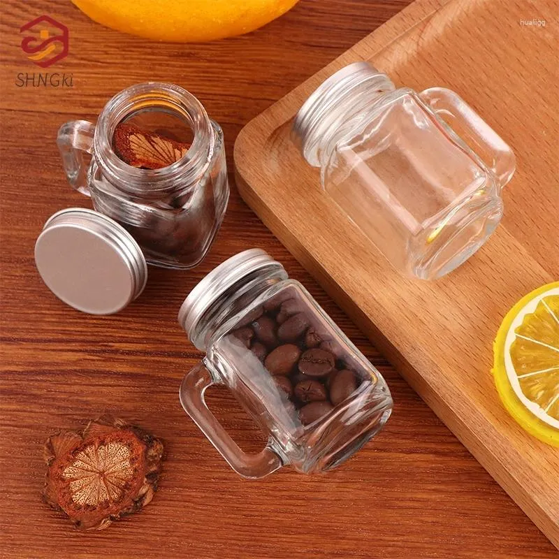 Wine Glasses 1pc Mini Mason Jar With Handle Leakproof Glass Water Bottle For Milk Cold Brew Coffee Portable Small Crystal Whisky