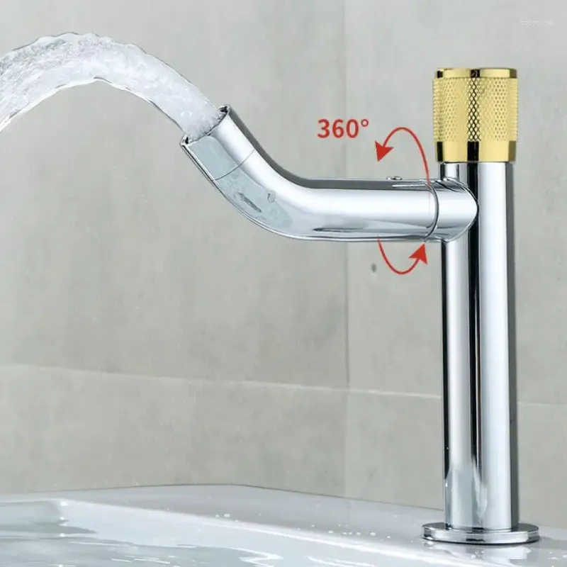 Bathroom Sink Faucets G1/2 304 Stainless Steel Basin Deck Installation Single Cold Water Tap 360°Rotating Nozzle Black/Gold Fashion Handle