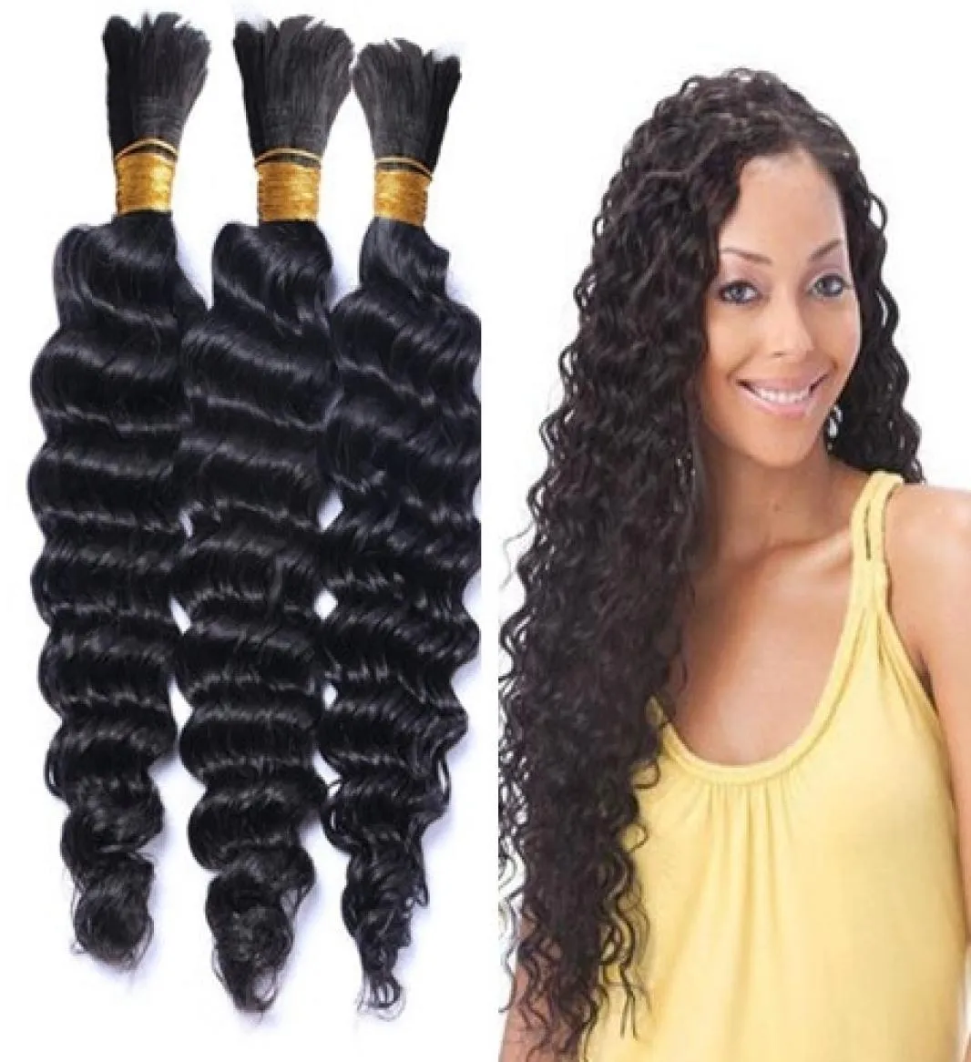 Deep Wave Bulk Hair Unprocessed Human Hair Bulk For Braiding Natural Color 3pcs Lot 1628 inch2332348