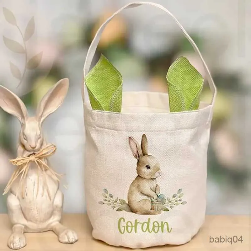 Storage Baskets personalised Egg Hunt basket Vintage Bunny rabbit happy Easter Sack rustic Farmhouse decoration children kid boy girl gift bag