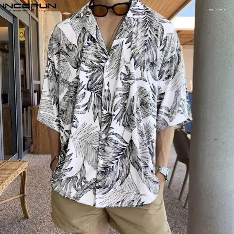 Camicie casual da uomo INCERUN Camicia hawaiana da uomo Stampa risvolto Manica corta Abbigliamento con bottoni Streetwear 2024 Camicie moda estiva S-5XL