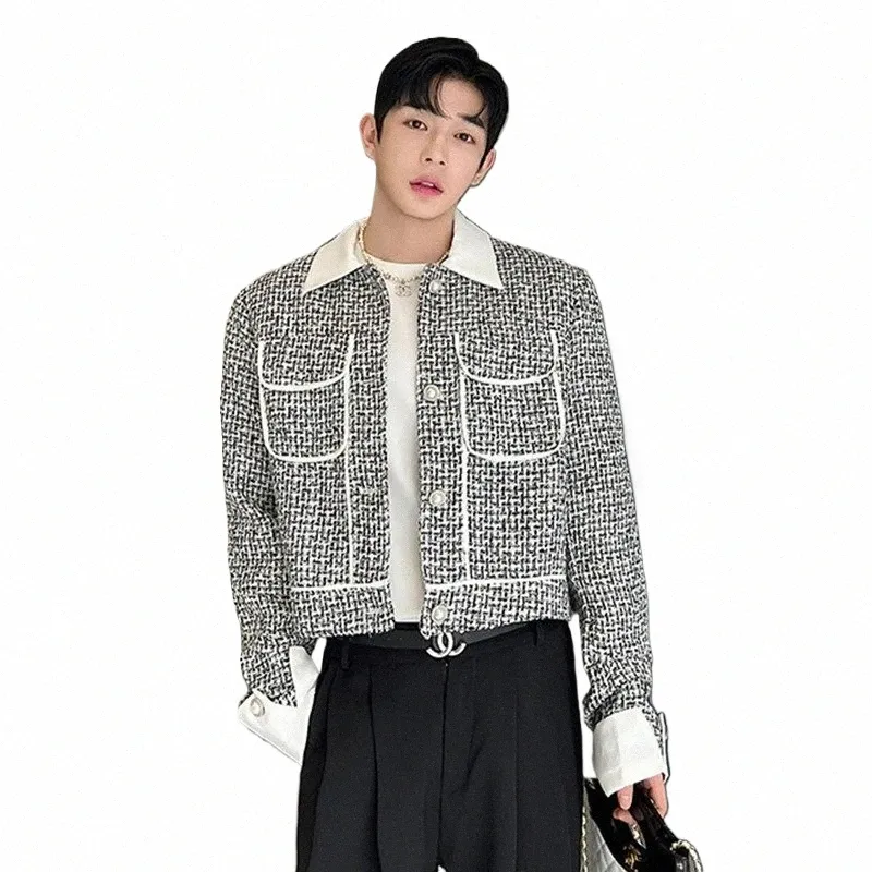 IEFB FI Kore tarzı Erkek Giyim Ctrast Renk Günlük Ceketler Trend Sonbahar niş tasarım çok yönlü 2023 Dış Giyim 9C3096 Z5VL#