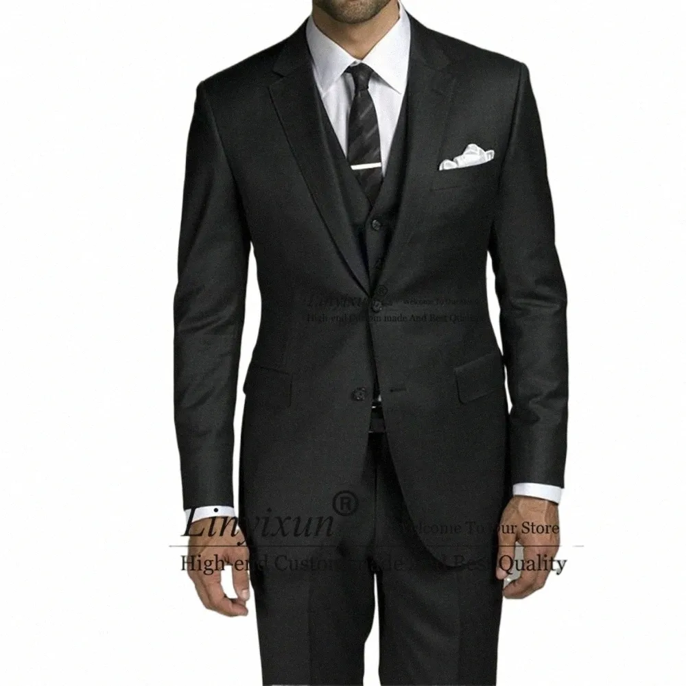 Klasyczny czarny garnitur męski formalny busin Blazer Wedding Groom Tuxedo Slim Fit Codziennie 3 -częściowy zestaw kamizelki kurtki Terno Masculino M97L#