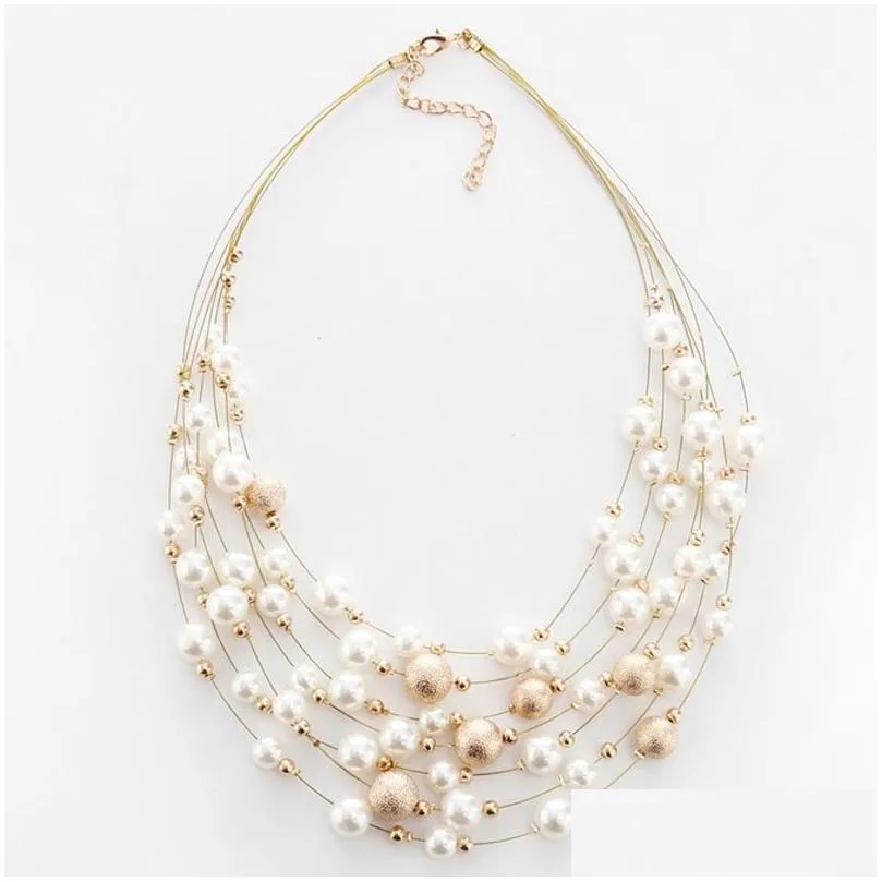 Pendant Necklaces 2021 Fashion Jewelry Gold Color Mti Layer Chains Imitation Pearl For Women Party Bride Necklace Drop Delivery Pendan Otuk2