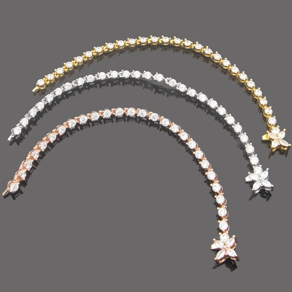 Edelstahl-Armband mit modischem Buchstaben, einreihiger Diamant-Blumencluster, Volldiamant-Armband, Roségold-Silber, Armband für Damen