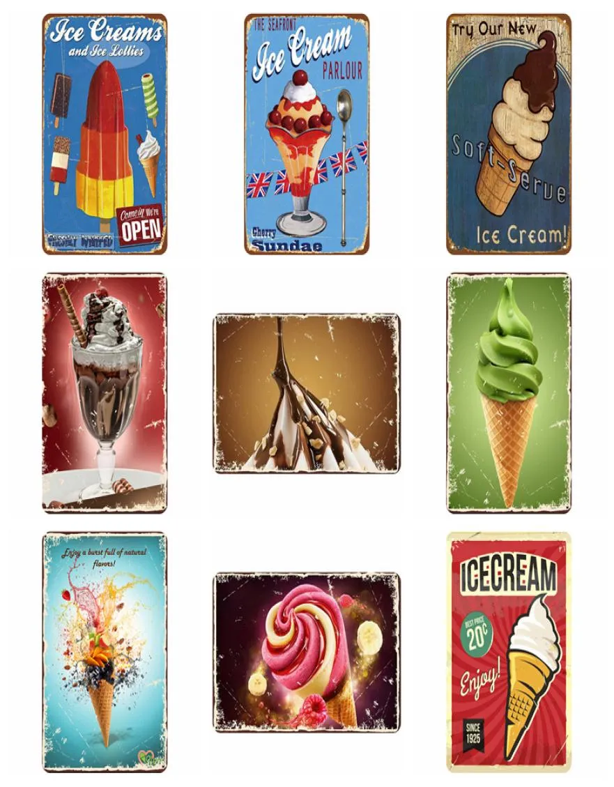 Metal Tin Retro Placa Placa Signo Arte Adesivo de ferro Iron Pintura Icecream Decoração de pub Pub Sinais de paredes decoração suporta YFA33694477