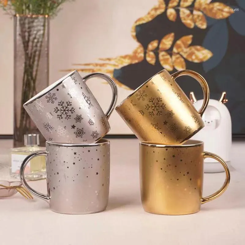 Tazze Pittura Oro Argento Tazza in ceramica Caffè Tazza da tè Bicchieri Novità Regalo di Natale Succo di latte