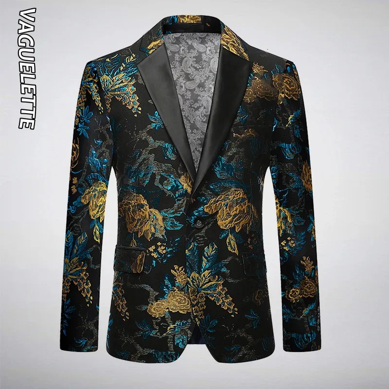 Vaguelette broderi Floral mönster blazer för män sjal krage scenkläder för män eleganta bröllopsfest blazers smal passform 240312