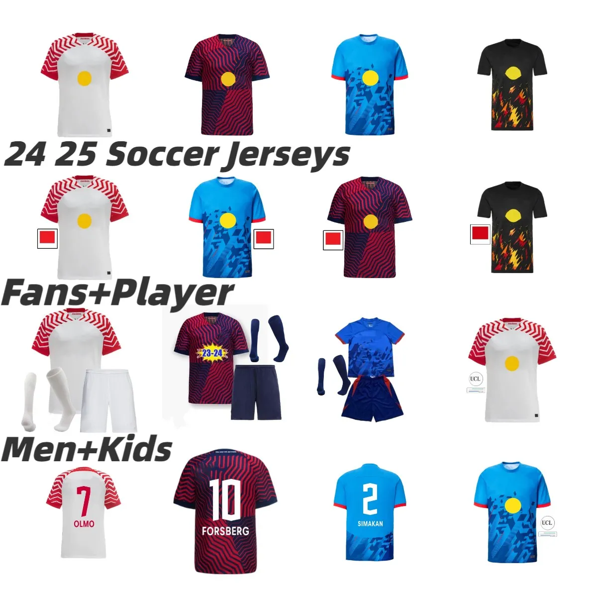 23 24 RB Nkunku Leipzigs Silva Soccer Jerseys Home 2023 2024 RBL Football Shirt Haidara Olmo Szoboszlai Poulsen Klostermann Forsberg Laimer Fans Player Men Kids S-4XL