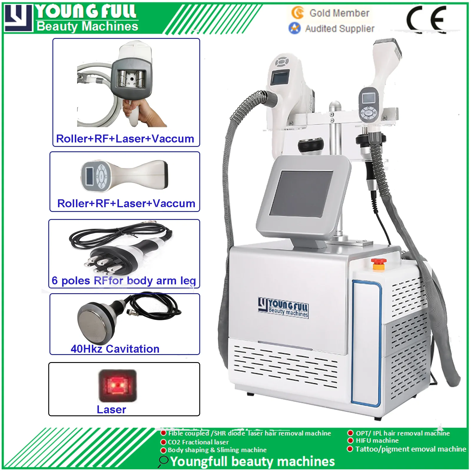 Roller Vacuum Fat Wrinkle Removal Eyelid Tighten face lift lipolaser Skin Whiten rejuvenation figure build wight lose Velashape Cavitation RF Slimming Machine