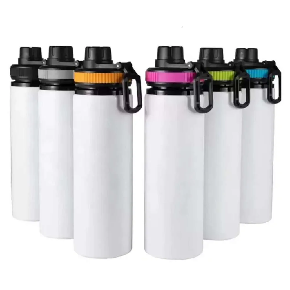 Garrafas de sublimação de água branca 20 onças em espaços em branco 600 ml cantores cantores de alumínio canecas de esportes ao ar livre bebem xícaras com tampas em 5 cores FY5166 0424 FY166