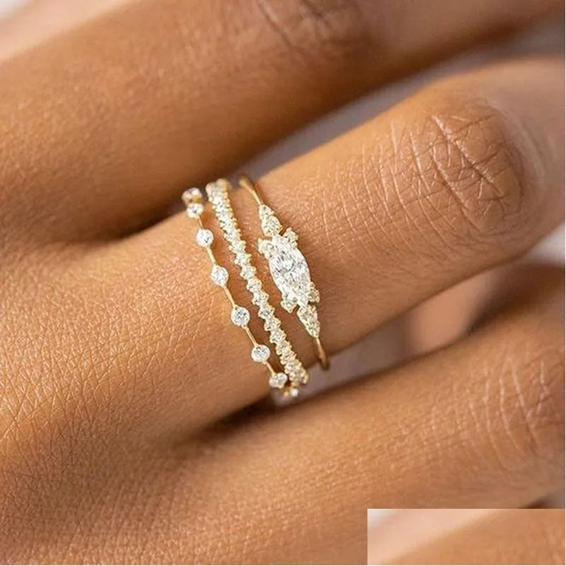 Band Rings Tiny Small Ring Set For Women Gold Color Cubic Zirconia Midi Finger Anniversary Jewelry Accessories Gifts Kar229 Drop Deliv Otpio