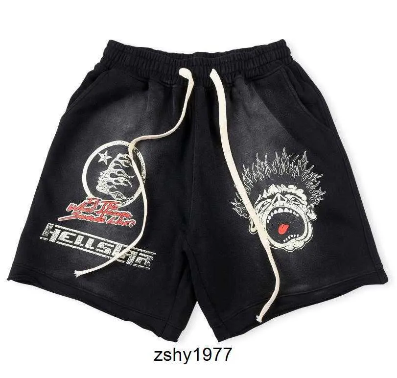 Hell star shorts dos homens shorts verão hellstar clássico chama carta impressão das mulheres dos homens curto streetwear terry tecido calças casuais s0da