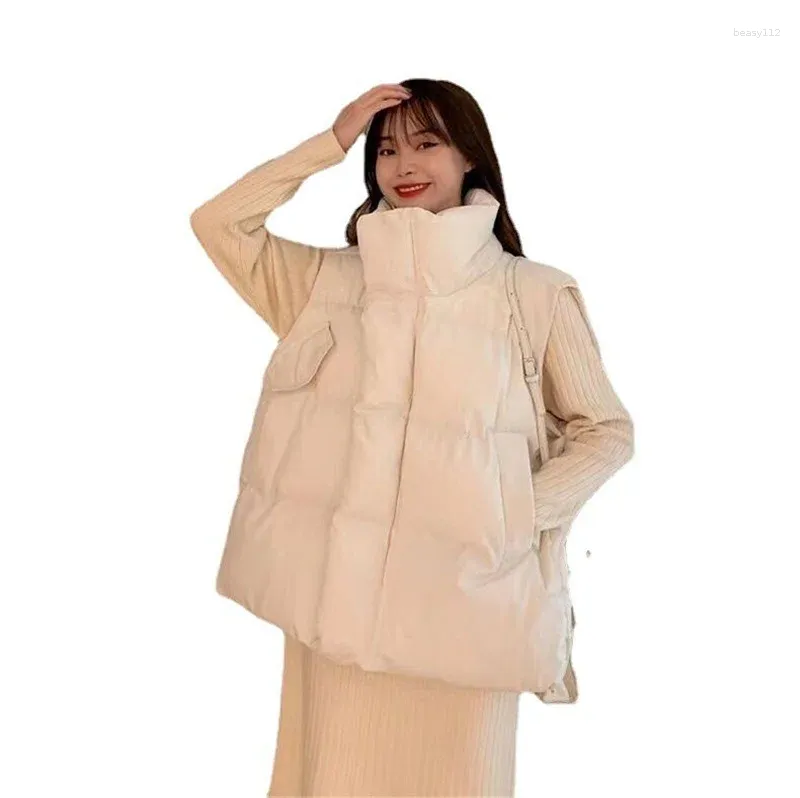 Kvinnors västar Autumn Winter Style Feminin Turn-Down Collar Ultra Light Down Casual Chic Portable Oversize Cotton Padded Waistcoats