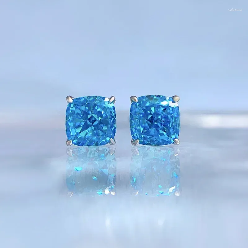 Stud Earrings SpringLady 925 Sterling Silver 7MM Crushed Cut Lab Sapphire High Carbon Diamonds Gemstone Wedding Ear Studs Jewelry