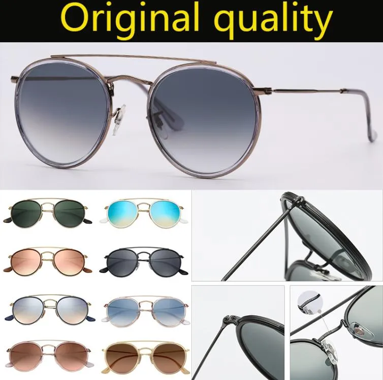 Steampunk vintage redondo estilo de metal ponte dupla óculos de sol óculos uv400 lente de vidro flash óculos de sol 36478831390