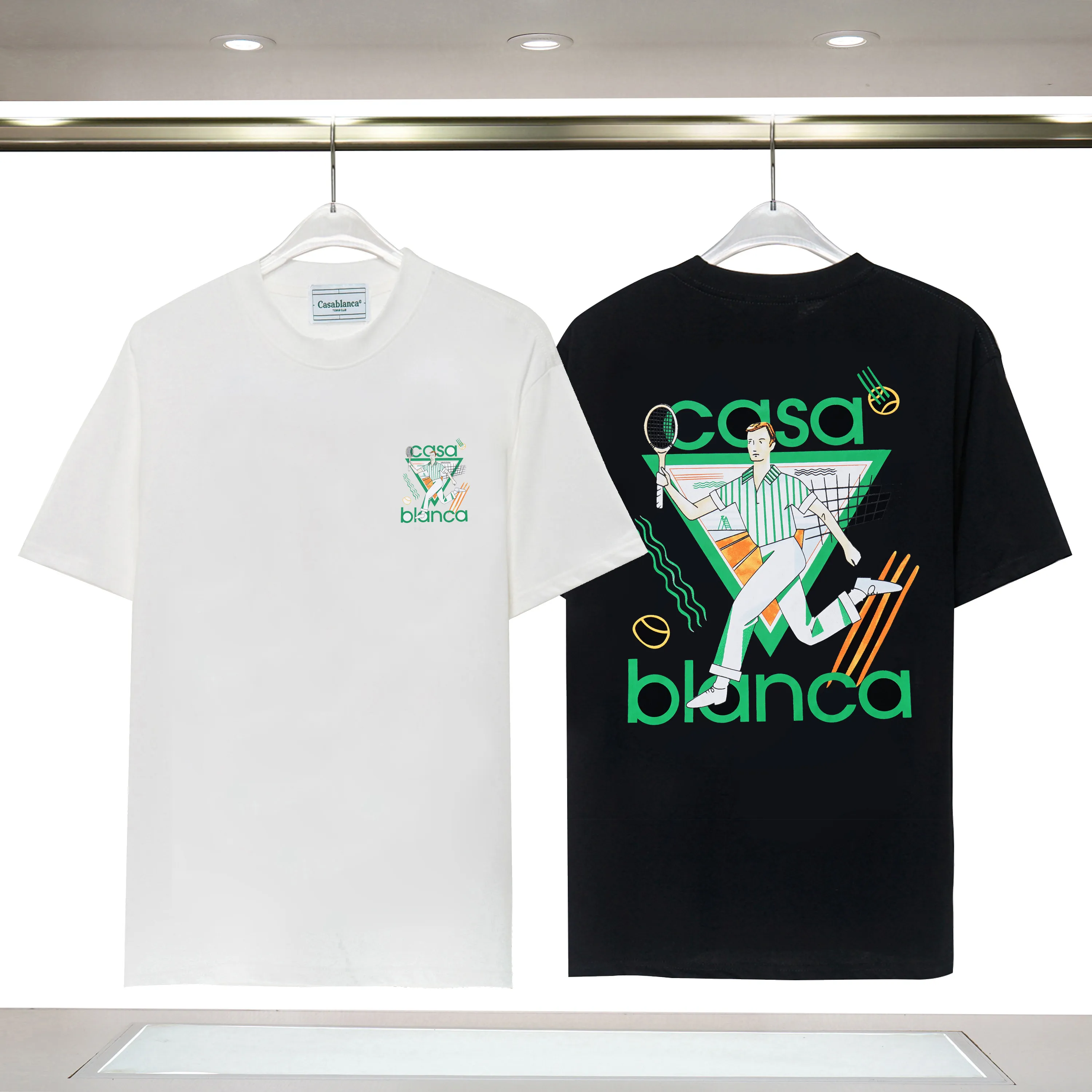 Designer masculino Casablanca Camisa Menina Menina Casual T-shirts Street Mens t Tennis Club Shorts Manga Casa Blanca Camisetas Us