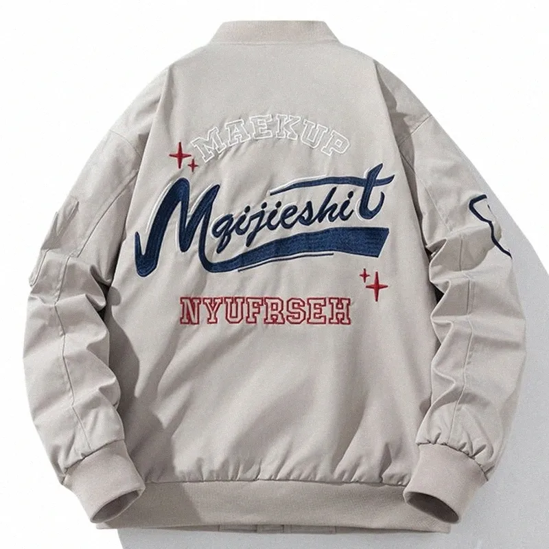 Jesienna męska kurtka bombowca 2023 American Style Windbreaker Haftery Loose Vintage Zipper Wojska Krótka kurtka Krótka płaszcza M09H#