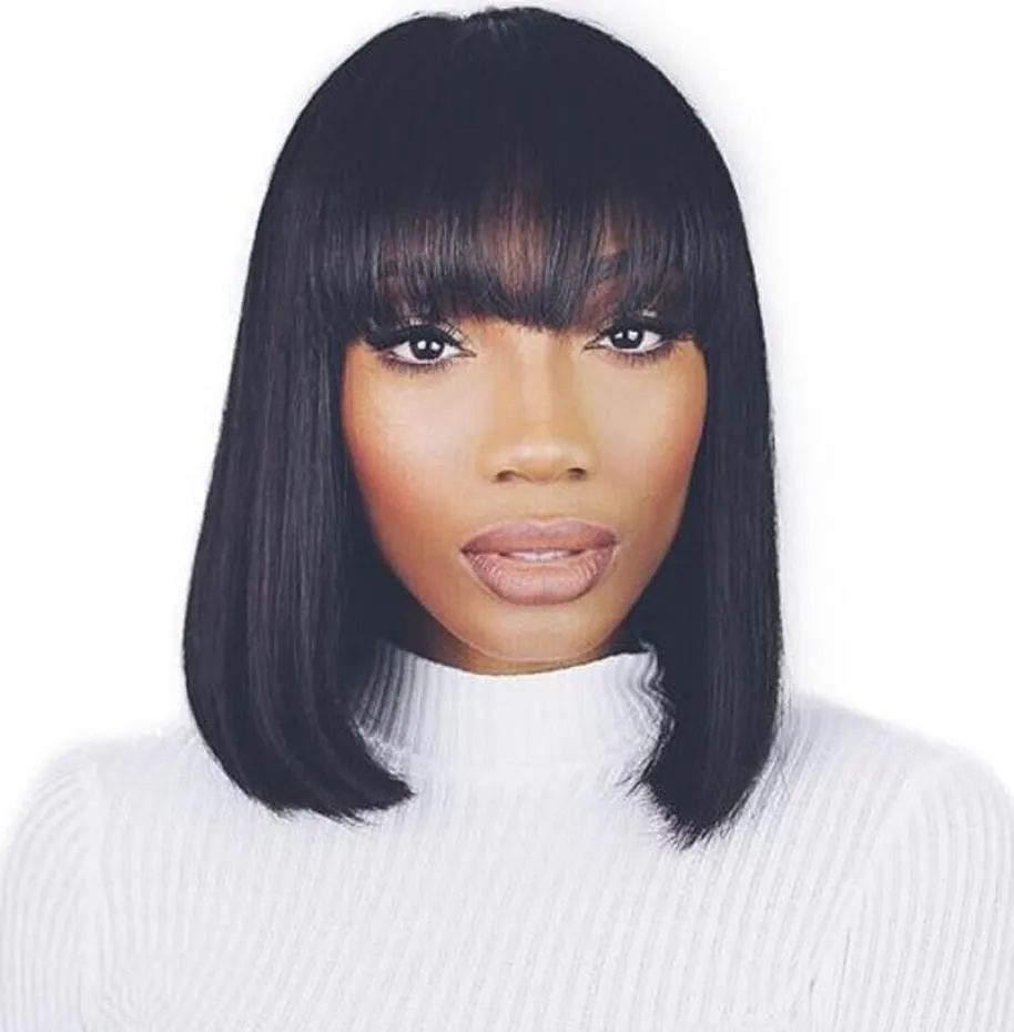 Perruque Bob Lace Front Wig brésilienne naturelle, cheveux courts et lisses, soyeux, pour femmes noires, 8711722