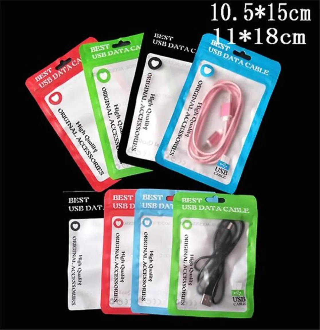 10515cm 1118cm Opp bag Zipper Plastic Retail bag Package hang hole Poly packaging for USB cable poly opp packing bag2035554