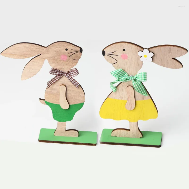 Party Decoration 2024 Happy Easter Decorations Wood With Egg Ribbon Stand Ankomst Diy Ornament