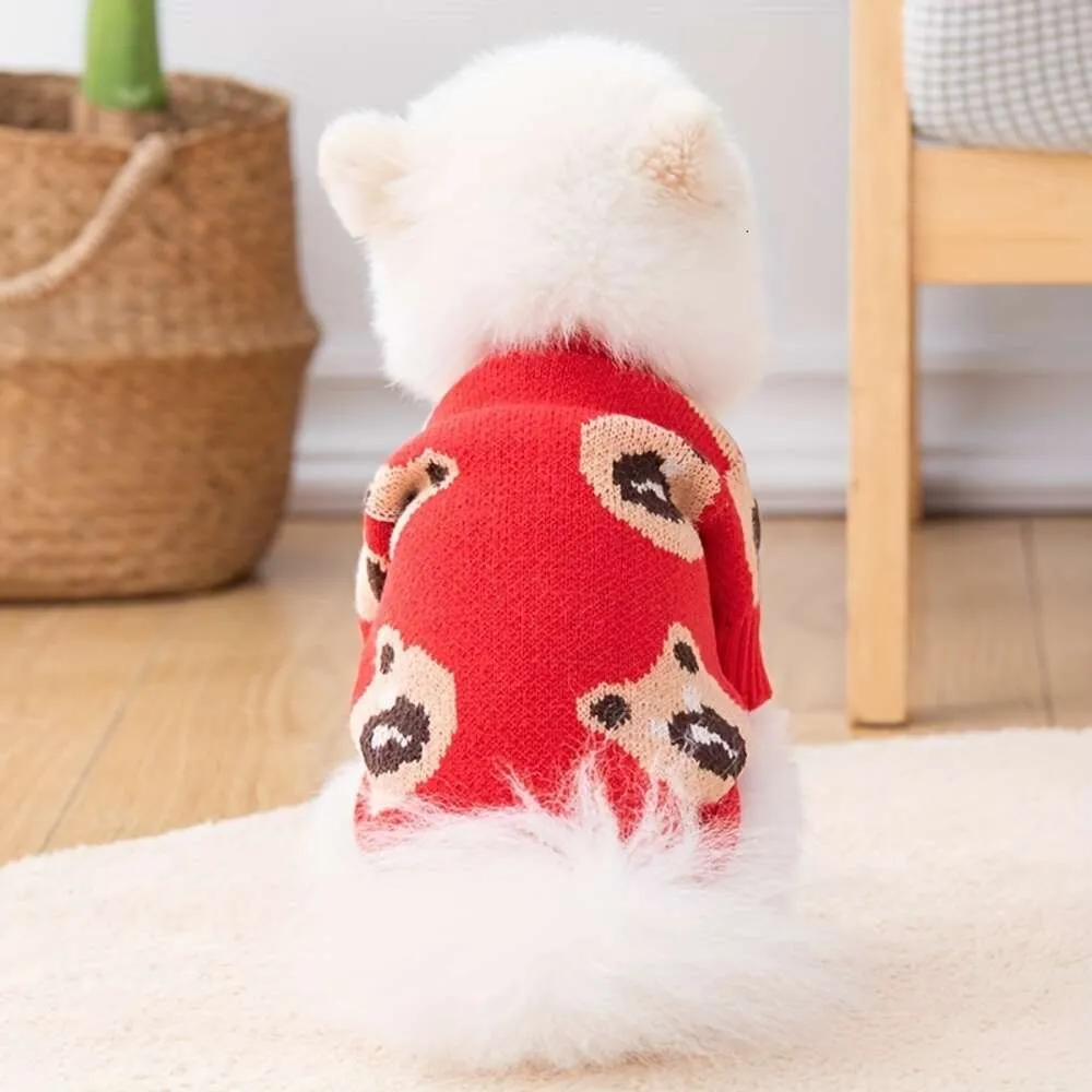 Suéter de inverno, roupa de malha com gráfico de urso fofo para cardigã de cachorro pequeno