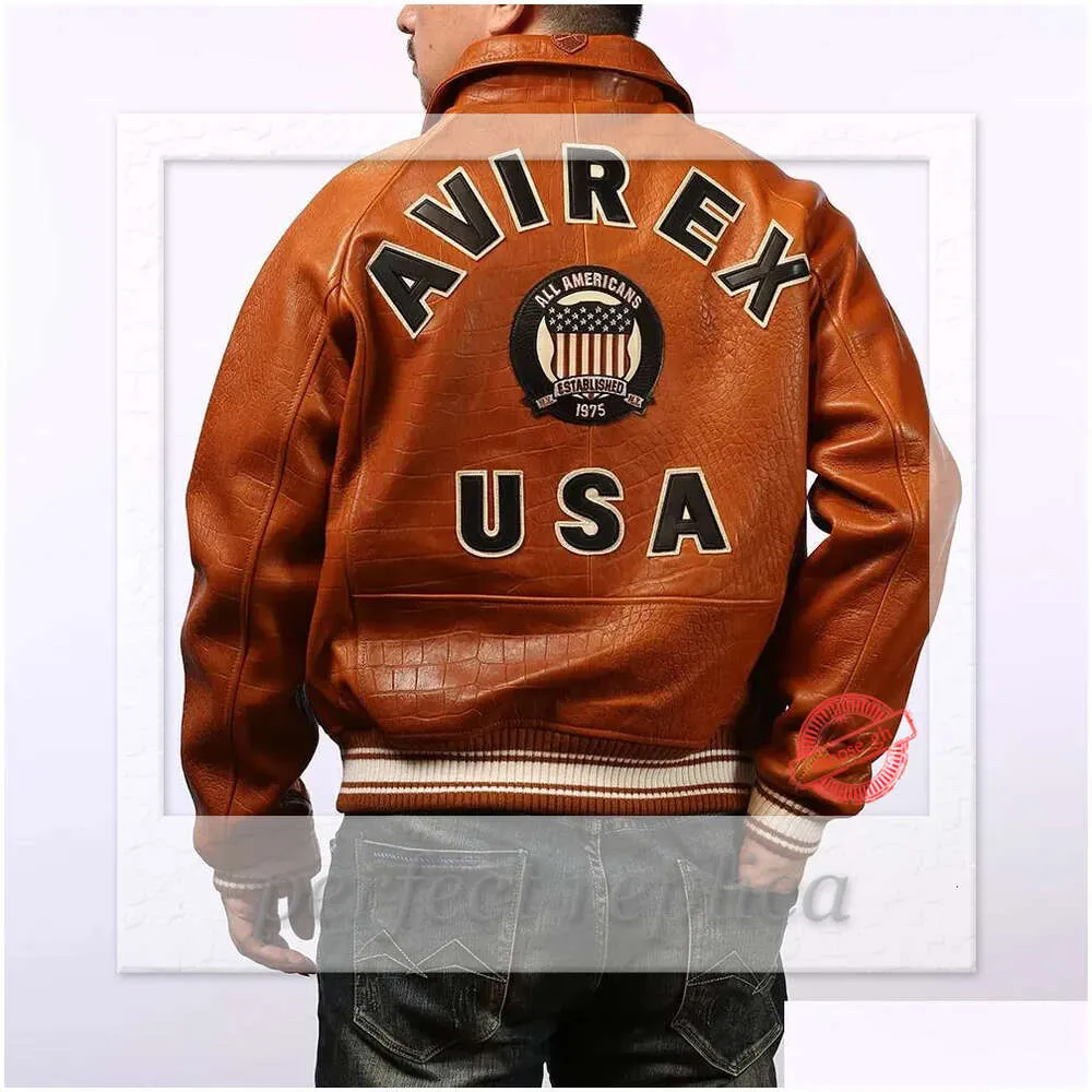 Men`S Jackets Alligator Grain Orange Bomber Leather Jacket Usa Size Avirex Casual Athletic Thick Sheepskin Flight Suit Cool Jacketstop Ot4Ag