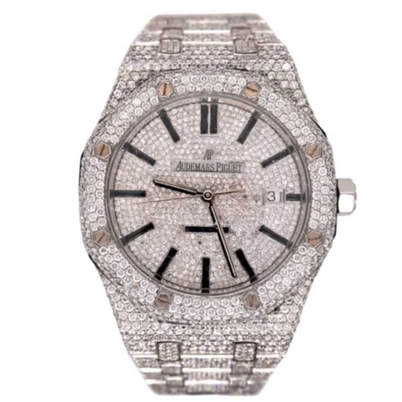 Diamonds AP Watch Apf Factory Vvs Iced Out Moissanite Can past Test Movement Quality Royal Oak 41mm Mens Steel Iced Out 25 Carat 15400STZBU0