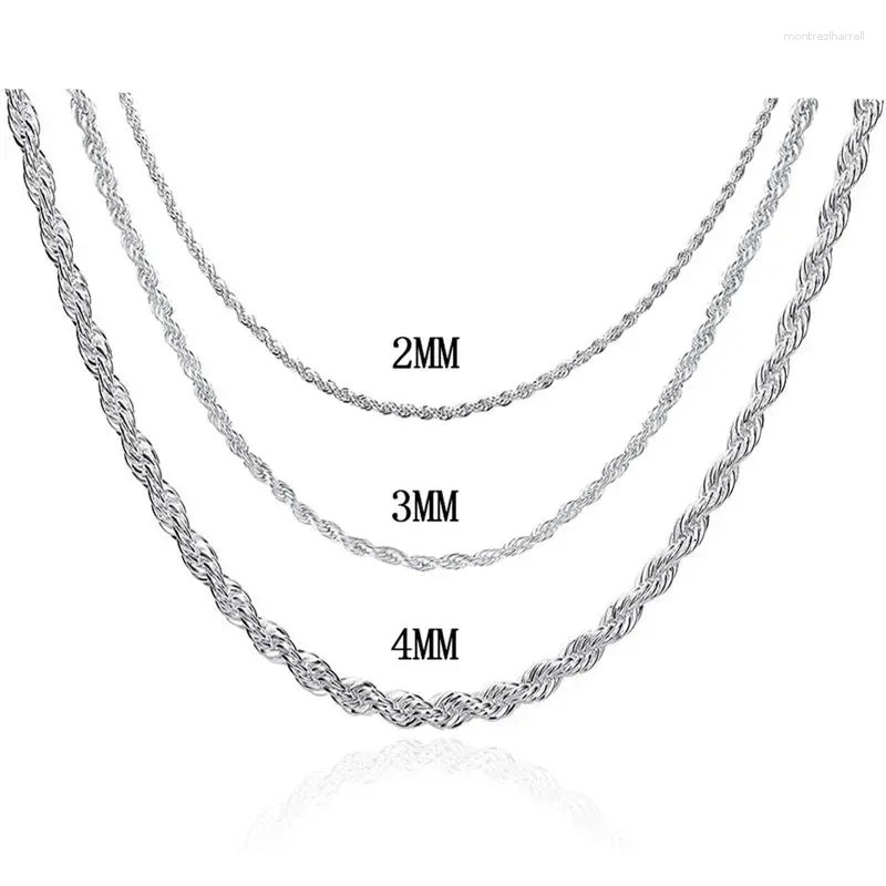 سلاسل Top Sale حقيقية نقية 925 Sterling Silver Necklace Netlace Jewelry Chain for Men Women 2mm 3mm 4mm width rope rope with coldster clasps