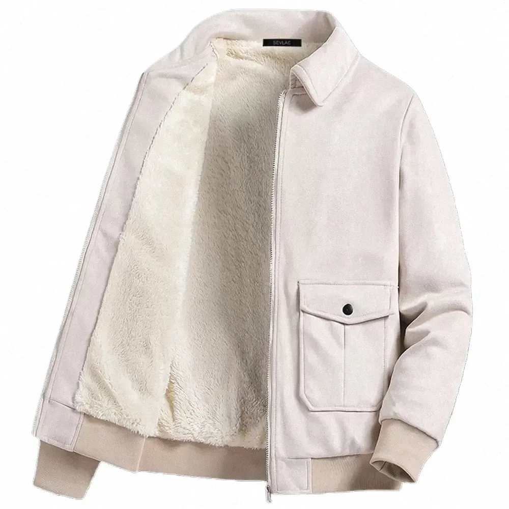 Coreano Fi chaqueta de gamuza hombres polar forrado otoño invierno cálido chaqueta casual streetwear fi ropa hombres más tamaño abrigo t5oi #