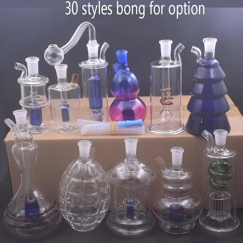 2pcs 30 стилей вариант вариант Mini Стеклянная масляная горелка Bong Bubbler курить воду трубы Dab Rig Bong Catcher Cown