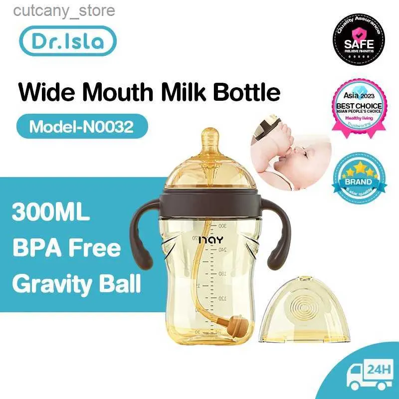 Baby Bottles# Dr. isla 300ml baby feeding bottle Portab dropper baby wide caliber baby bottle with straw hand newborn bottle L240327