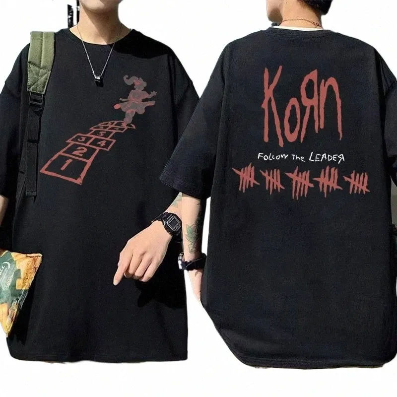 Banda de rock Korn Siga o Líder Gráfico T Shirt Homens Mulheres Fi Solto Manga Curta Tees Homem Vintage Gótico Oversized Tshirt 92uY #