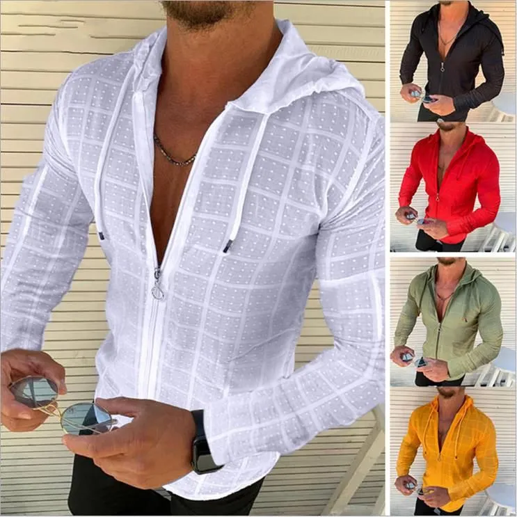 Autumn Style Mens Long Sleeved Shirts Casual Solid Color Hooded Cardigan Version of Men's Fashion Shirt