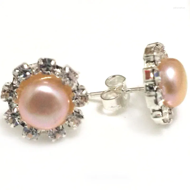 Серьги-кольца 8-9 мм, натуральная розовая пуговица, жемчуг, цирконий, серьги-гвоздики из стерлингового серебра 925 пробы
