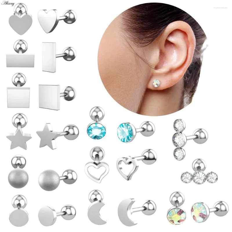 Stud Earrings Alisouy 2pcs Studs Women Men Heart Triangle Square Star Moon Zircon Stainless Steel Piercing Ear Tragus Cartilage