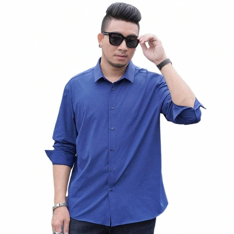 Camicie elasticizzate solide per uomo Nyl Spandex Lg Sleeve Dr Shirt Uomo Regular Fit 9XL 10XL con Soft Easycare Formal Top 33xP #