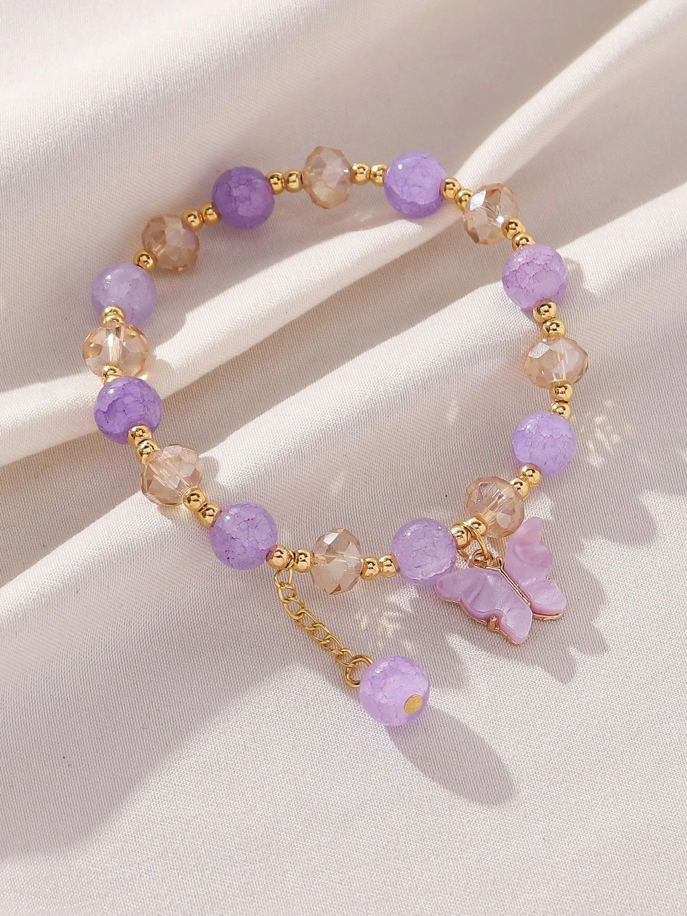 1pc Y2K Style Youthful Lively Colorful Acrylic Butterfly Elastic Beaded Bracelet For Women