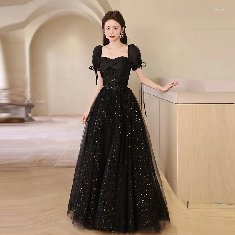 Elegant Black Sequin Party Dress Long Sleeve Prom Gown for Women