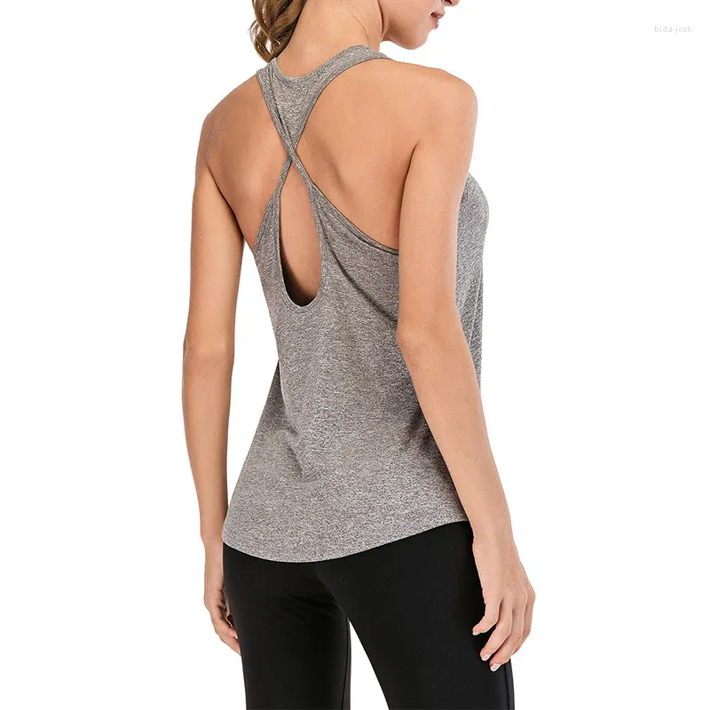 Chemises actives chemise de Yoga haut de sport femmes gymnastique croix dos Sexy femmes Fitness gilet sans manches