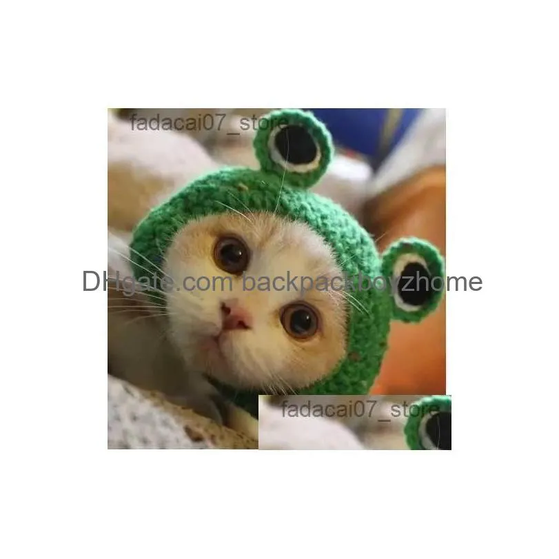 Trajes de gato Pet Ano Novo Decoração Bonito Chapéu Pequeno Sapo Girassol Malha Orelhas Abertas Presente Pastoral Cosplay Roupas Drop Delivery Dhnc1