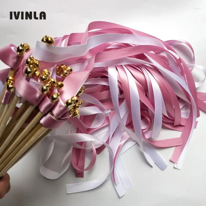 Decoração de festa 50 pçs / lote Red Violet Wedding Ribbon Wands Sparklers com sino de ouro para