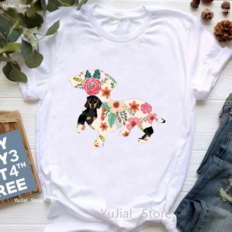 Kadın Tişörtleri Komik Gömlek Kadın Chihuahua/Daschund Hayvan Baskı Tshirt Kadın Yaz Moda Teats Tee Femme Beyaz Günlük T-Shirt