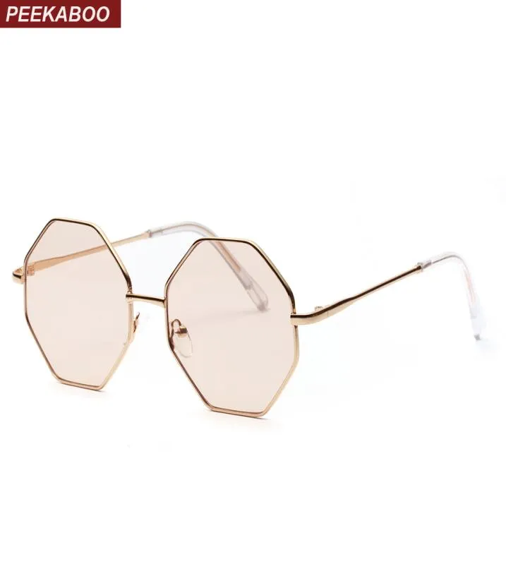 Grandes lunettes de soleil polygones vintage pour femmes et hommes, verres de soleil transparents teintés octogonaux, monture métallique, uv4001344248