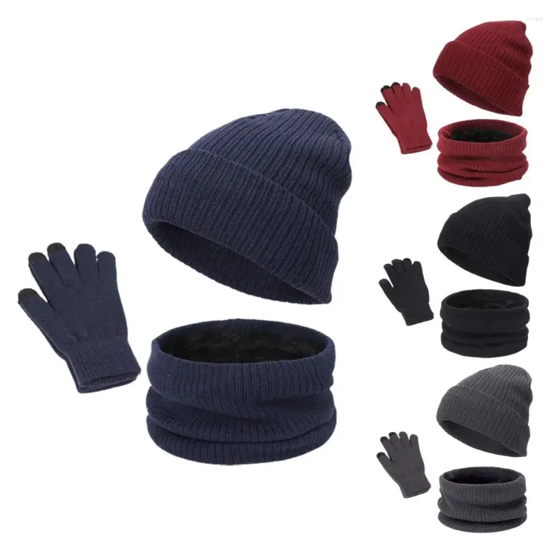 Bérets Coldproof Haute Élastique Hiver Écharpe Tricotée Bonnet Chapeau Gants À Doigts Complets Ensemble Pour Le Ski