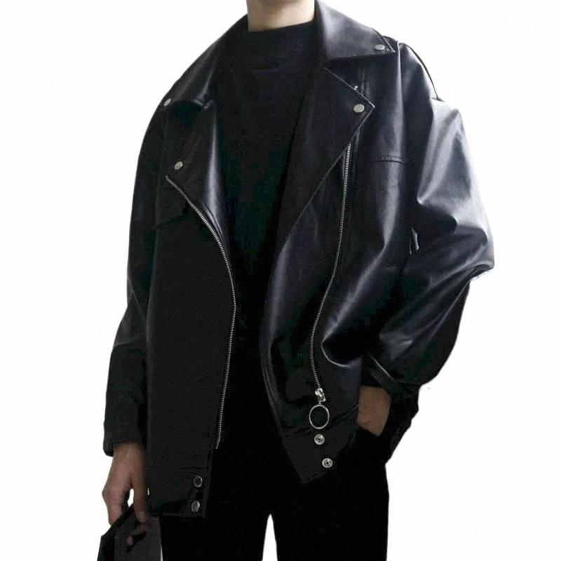 Мотоциклетная кожаная куртка для мужчин и женщин в Корейском стиле, свободная куртка большого размера, молодежная короткая куртка для пары, уличная крутая одежда, верхняя одежда в стиле хип-хоп B2PX #