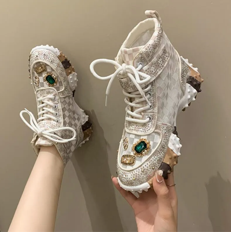 Summer Angel Shoes Heavy diamond vintage green cream Daddy shoes high tops and platform elevators letter casual shoes N1