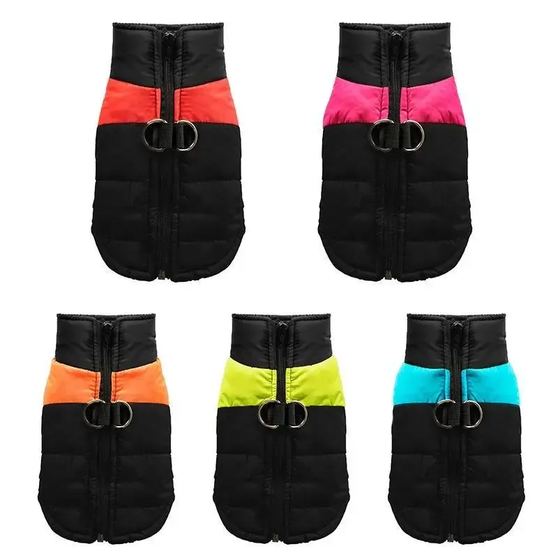 Parkas pour animaux de compagnie, doudoune avec gilet pour chien de couleur contrastée et boucle de Traction pour promener les chiens